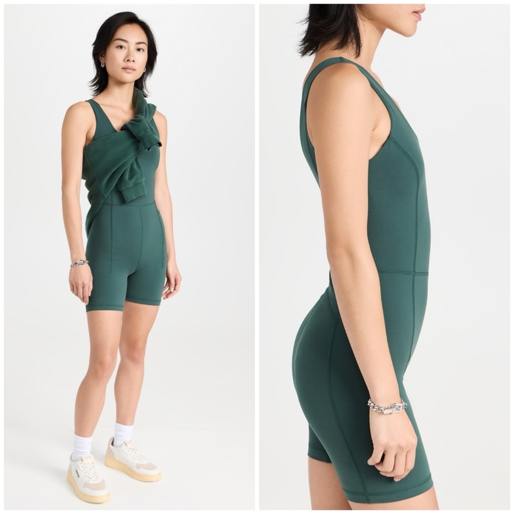 NEW Sweaty Betty Super Soft Bodysuit One Piece Shorts in Trek Green